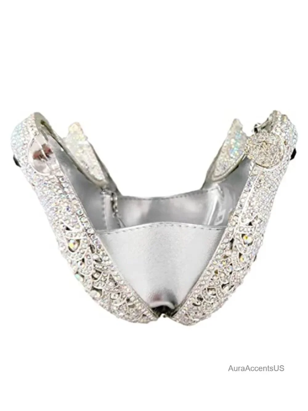 Handcrafted Crystal Bird Clutch Purse, Rhinestone Evening Bag with Chains